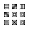 Set of geometric linear shapes. Square figures with various patterns. Collection of linear rectangular icons. Minimalist