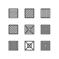 Set of geometric linear shapes. Square figures with various patterns. Collection of linear rectangular icons. Minimalist
