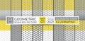 Set of geometric seamless pattern in ultimate gray, illuminating yellow. Ethnic ornament. Repeating abstract texture with line,