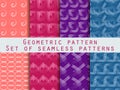 Set of geometric seamless patterns. Blue, purple, and peach color. Royalty Free Stock Photo