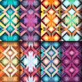 Set of geometric seamless patterns. Ethnic and tribal motifs. Vector. Royalty Free Stock Photo