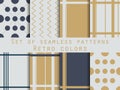 Set of geometric seamless patterns. Gold and silver colors. Retro.