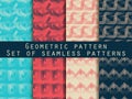 Set of geometric seamless patterns. Retro colors. For wallpaper, bed linen, tiles, fabrics, backgrounds. Royalty Free Stock Photo