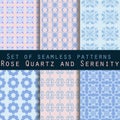 Set of geometric seamless patterns. Rose quartz and serenity violet colors. Royalty Free Stock Photo