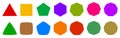 Set of geometric shapes, polygons with various number of sides: triangle, quadrangle, pentagon, hexagon, heptagon, octagon