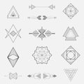 Set of geometric shapes, triangles, line design,