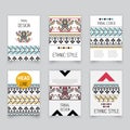 Set of geometric tribal Aztec pixel flyers, brochure templates, design elements card, modern pattern, gift - stock