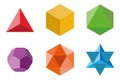 Set of geometrical elements and shapes: pyramid, cube, octahedron, dodecahedron, icosahedron and Davids Star.