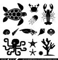 Set of geometrically stylized sea animal icons Royalty Free Stock Photo