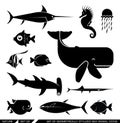 Set of geometrically stylized sea animal icons Royalty Free Stock Photo