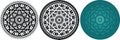 Set of 3 geometry mandals for coloring book. Round pattern Royalty Free Stock Photo