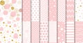 Set of sweet pink seamless pattern Pink dotted background collection Baby girl geometric ornamental template vector Royalty Free Stock Photo