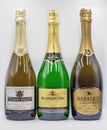 Set of Georgian classic dry white sparkling wine bottles closeup Royalty Free Stock Photo