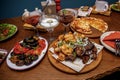 Set of Georgian food. Kebab of chicken and pork