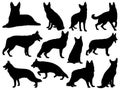 Set of German Shepherd dog silhouette vector art Royalty Free Stock Photo