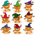 Set of gesticulating pumpkins in hats