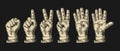 Set of gestures of hands counting from zero to five. Male Hand sign