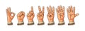 Set of gestures of hands counting from zero to five. Male Hand sign