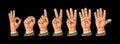 Set of gestures of hands counting from zero to five. Male Hand sign