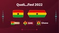 Set of ghana flag and text on 2022 football tournament background. Vector illustration Football Pattern for banner, card, website