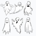 A set of ghosts for Halloween. A collection of mystical ghosts. Stylized evil spirits. Black and white vector