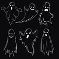 A set of ghosts for Halloween. A collection of mystical ghosts. Stylized evil spirits. Black and white vector