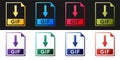 Set GIF file document icon. Download GIF button icon isolated on black and white background. Vector Royalty Free Stock Photo