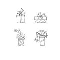 Set of gift box. Candy. Doodles, outline, hand drawn. For Christmas, new year, birthday, Valentines day, easter wedding holidays Royalty Free Stock Photo