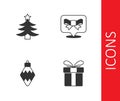 Set Gift box, Christmas tree, toy and bow icon. Vector Royalty Free Stock Photo