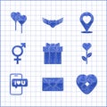 Set Gift box, Envelope with Valentine heart, Healed broken, Heart shape flower, Mobile, Gender, Location and Balloons