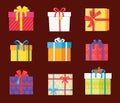 Set Gift Box Presents Wrapped Package Icons Vector