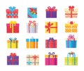 Set Gift Box Presents Wrapped Package Icons Vector