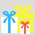 An illustration. Set of gift boxes on a gray background.