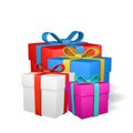 Set of gift boxes with bow isolated on white background. Vector illustration Royalty Free Stock Photo