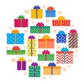 Set of gift boxes. Collection colorful presents. Vector Royalty Free Stock Photo