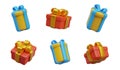Set of gift boxes of different shapes and colors. Vector objects in different positions Royalty Free Stock Photo