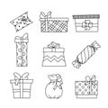 Set of gift boxes with ribbon, line art design