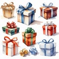 Set of gift boxes with ribbons and bows. Vector illustration Royalty Free Stock Photo