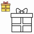 Set of gift boxes with ribbons. Vector illustration for kids coloring book Royalty Free Stock Photo