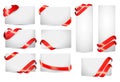 Set of gift card notes with red ribbons. Royalty Free Stock Photo