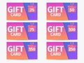 Set of gift cards with gift box and gradient colors. Design template for gift and discount card, marketing products