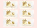 Set of gift cards with gold gift boxes. Design template for gift and discount card, marketing products