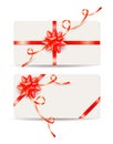 Set of gift cards with red bows and ribbons Royalty Free Stock Photo