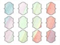 Gift tag and lables. Set of gift tag, pale pink, pale blue, pale yellow discount label. Twelve different shapes, pattern.