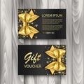 Set of Gift Voucher Card Template, Advertising or Sale. template with glitter texture and realistic bow illustration, vector eps Royalty Free Stock Photo