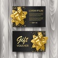 Set of Gift Voucher Card Template, Advertising or Sale. template with glitter texture and realistic bow illustration, vector eps Royalty Free Stock Photo