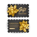 Set of Gift Voucher Card Template, Advertising or Sale. template with realistic golden bow illustration, vector eps 10 Royalty Free Stock Photo