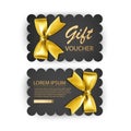 Set of Gift Voucher Card Template, Advertising or Sale. template with realistic golden bow illustration, vector eps 10 Royalty Free Stock Photo