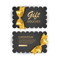 Set of Gift Voucher Card Template, Advertising or Sale. template with realistic golden bow illustration, vector eps 10 Royalty Free Stock Photo