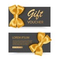 Set of Gift Voucher Card Template, Advertising or Sale. template with realistic golden bow illustration, vector eps 10 Royalty Free Stock Photo